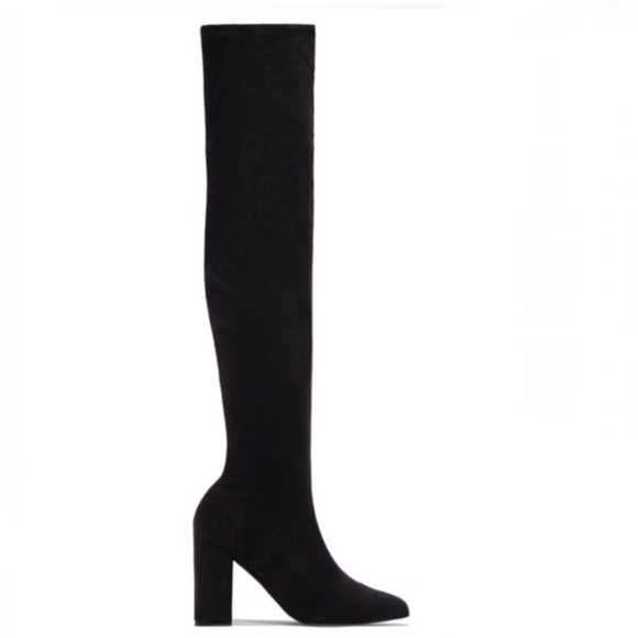 !! NEW !! Black Faux Suede Block Heel Over The Knee Boots - Picture 2 of 5